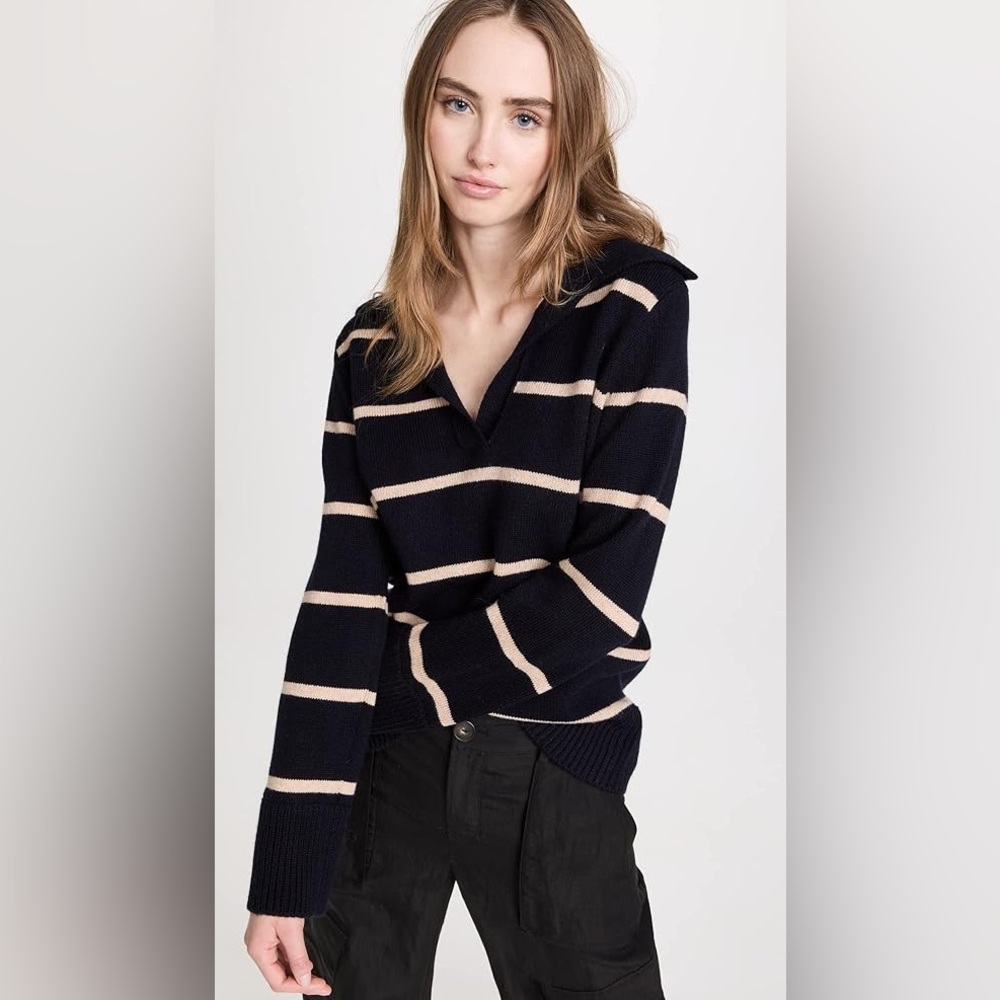 Vince cashmere striped collar sweater NWT XS black tan